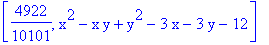 [4922/10101, x^2-x*y+y^2-3*x-3*y-12]